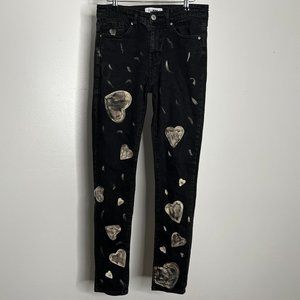 Hearts on hearts acid wash men’s black jeans -